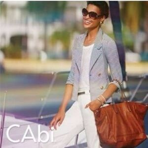 CAbi Blue White Striped Double Breasted Nautical Blazer Gold buttons preppy L